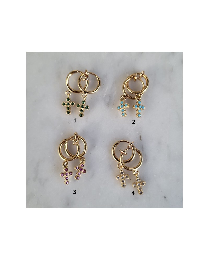 Créoles clips ou percées et pierre naturelle interchangeable