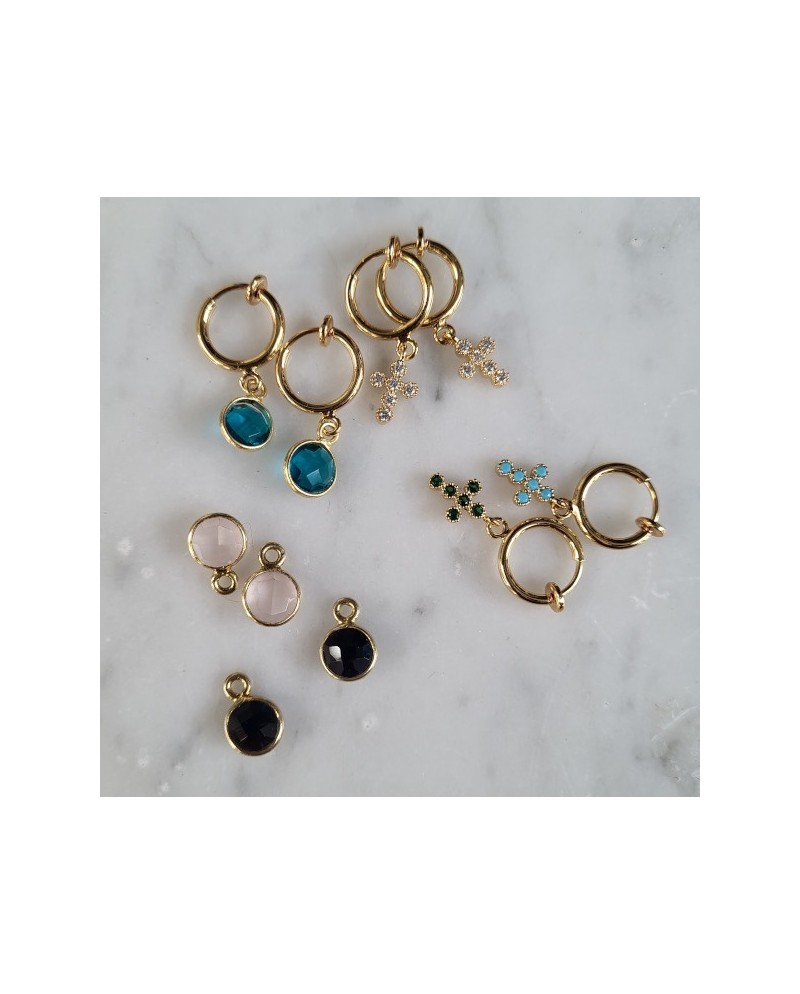 Créoles clips ou percées et pierre naturelle interchangeable