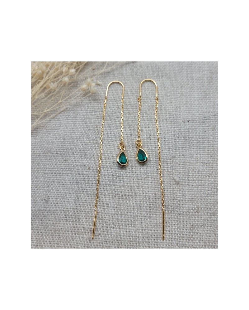 Boucles d'oreilles double tige et pierre sertie