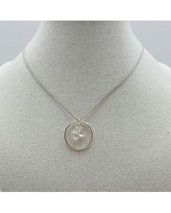 Collier anneau argent une breloque nacre cerise