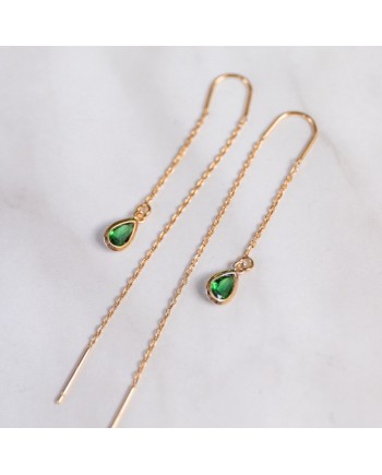 Boucles d'oreilles double tige et pierre sertie