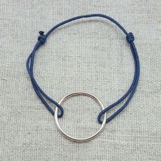 Bracelet anneau Argent 20mm sur lien coton