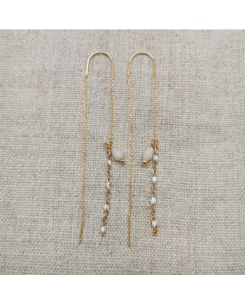 Boucles d'oreilles longues chaînes perles émaillées