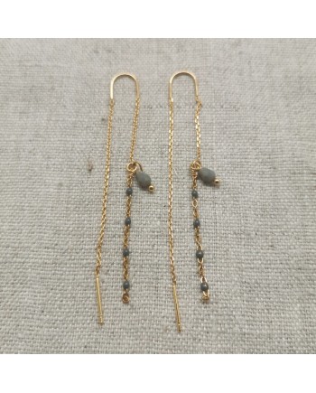 Boucles d'oreilles longues chaînes perles émaillées