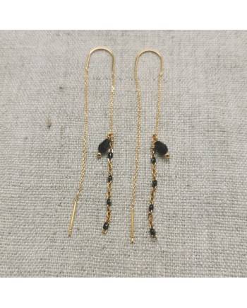 Boucles d'oreilles longues chaînes perles émaillées