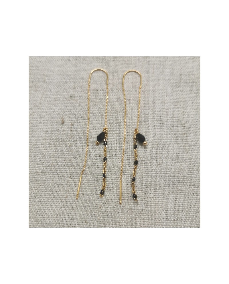 Boucles d'oreilles longues chaînes perles émaillées