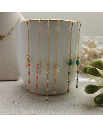 Boucles d'oreilles longues chaînes perles émaillées