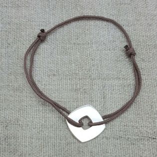Bracelet cible carré Argent sur lacet coton