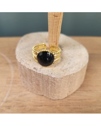 Bagues pierre naturelle ovale et double tour perlée