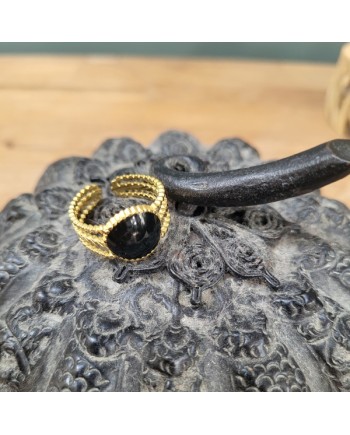 Bagues pierre naturelle ovale et double tour perlée