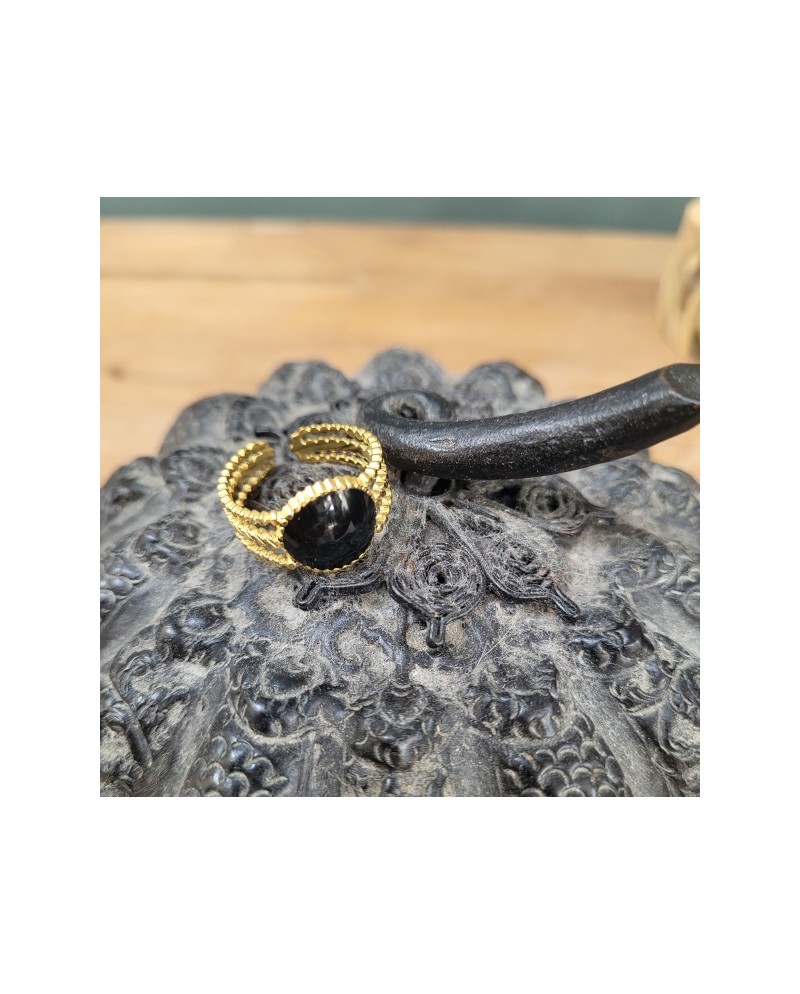 Bagues pierre naturelle ovale et double tour perlée