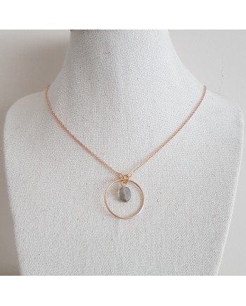 Collier anneau argent une breloque nacre cerise