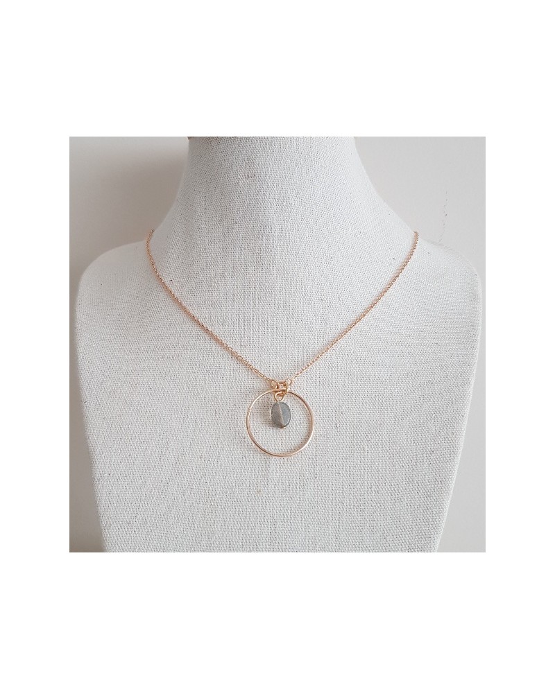 Collier anneau argent une breloque nacre cerise