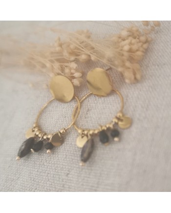 Boucle d'oreille cercle et pierre rose