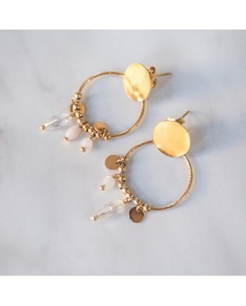 Boucle d'oreille cercle et pierre rose