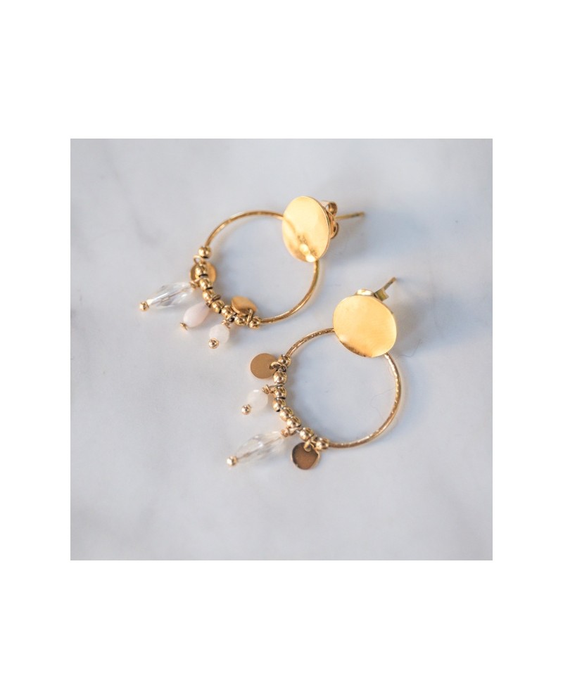 Boucle d'oreille cercle et pierre rose