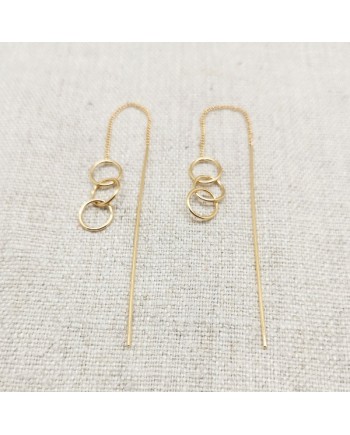 Boucles d'oreilles  3 anneaux et tiges pendantes plaqué Or