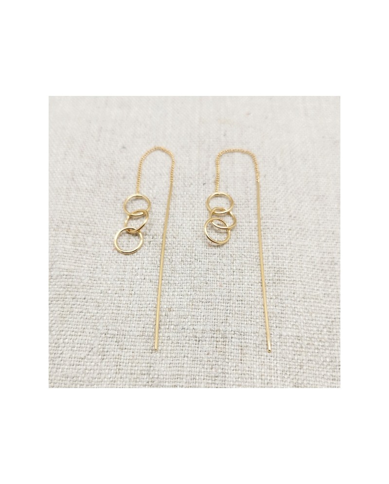 Boucles d'oreilles  3 anneaux et tiges pendantes plaqué Or