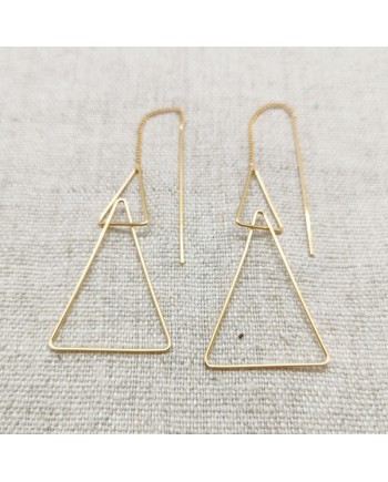 Boucles d'oreilles triangles et tiges pendantes plaqué Or