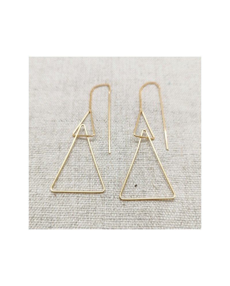 Boucles d'oreilles triangles et tiges pendantes plaqué Or