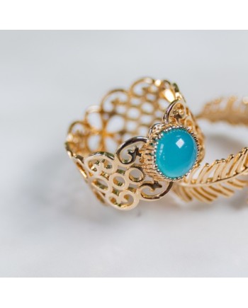 Bague émaillée colorée motif feuille