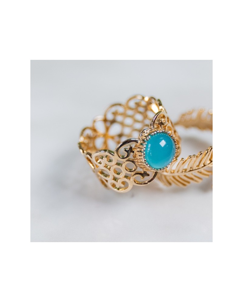 Bague émaillée colorée motif feuille