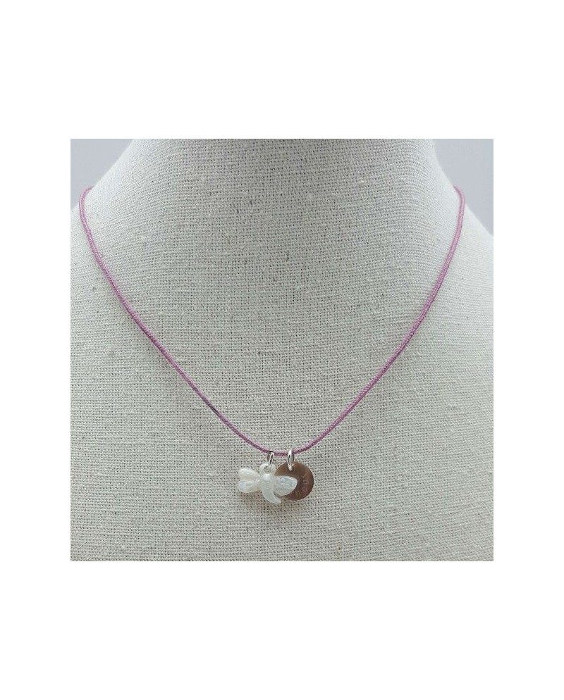 Collier deux breloques nacres libelule.