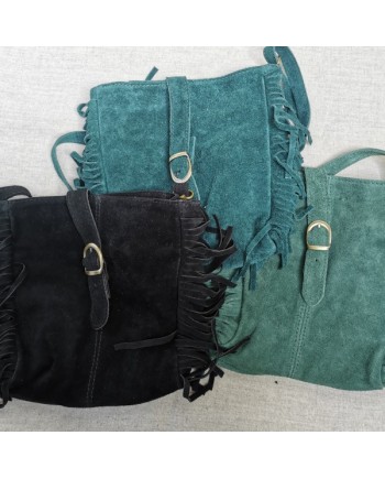 Sac à franges forme carré croûte de cuir