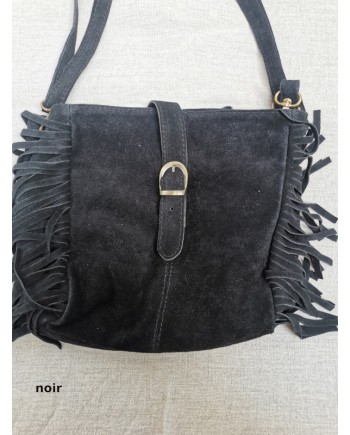 Sac à franges forme carré croûte de cuir