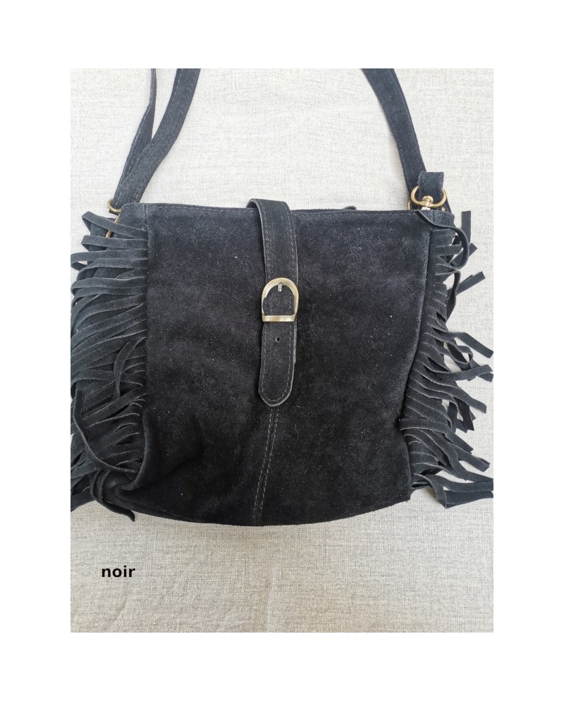 Sac à franges forme carré croûte de cuir
