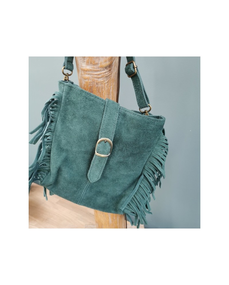 Sac à franges forme carré croûte de cuir