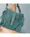 Sac à franges forme carré croûte de cuir
