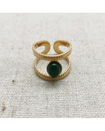 Bagues pierre naturelle couleur ovale et double tour perlée