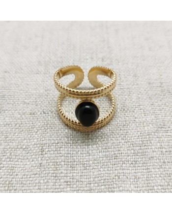 Bagues pierre naturelle couleur ovale et double tour perlée