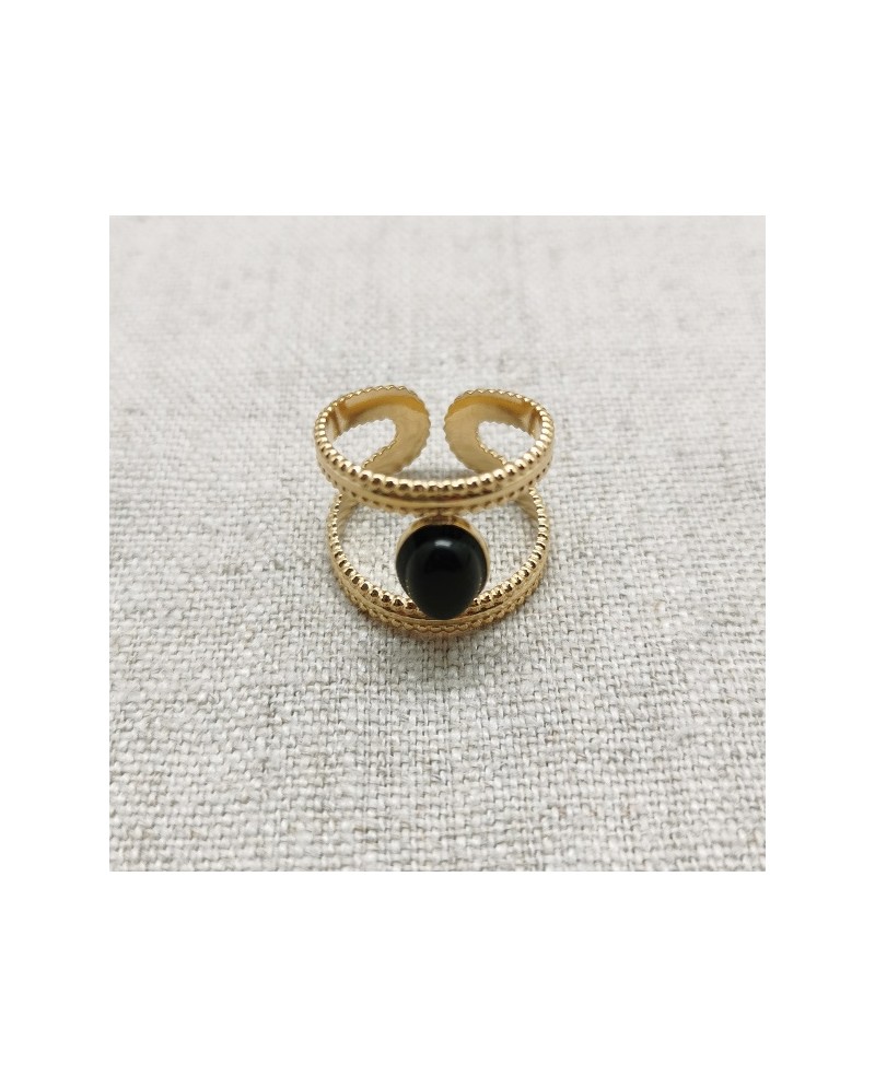 Bagues pierre naturelle couleur ovale et double tour perlée