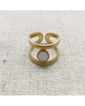 Bagues pierre naturelle couleur ovale et double tour perlée