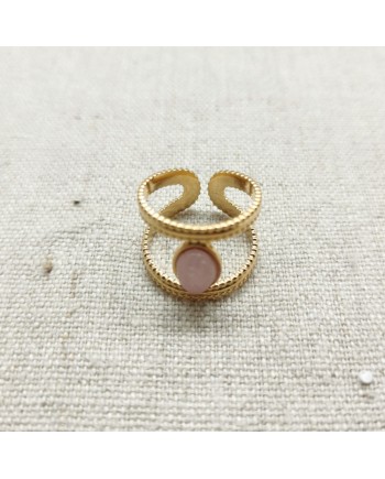 Bagues pierre naturelle couleur ovale et double tour perlée