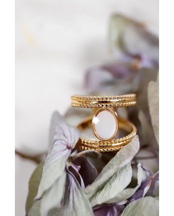 Bagues pierre naturelle couleur ovale et double tour perlée