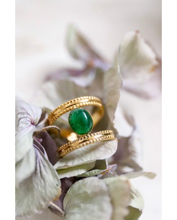 Bagues pierre naturelle couleur ovale et double tour perlée