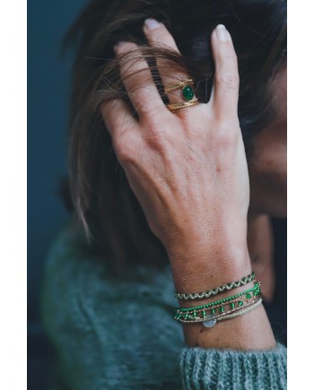 Bagues pierre naturelle couleur ovale et double tour perlée