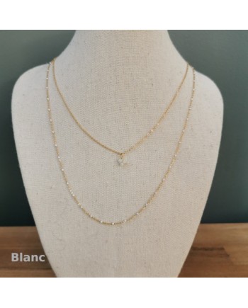 Collier double tour acier inoxydable, perles colorées