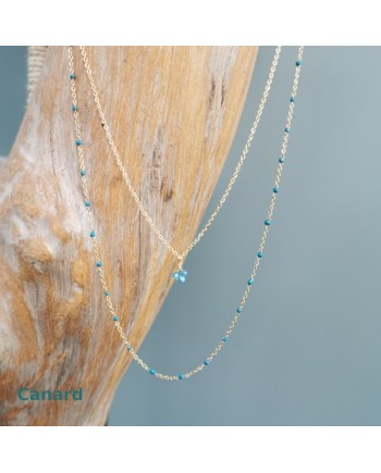 Collier double tour acier inoxydable, perles colorées