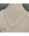 Collier double tour acier inoxydable, perles colorées