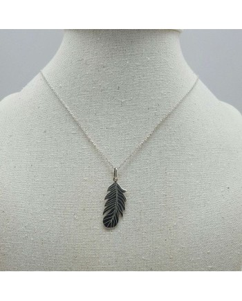 Collier plume verticale sur chaine en Argent