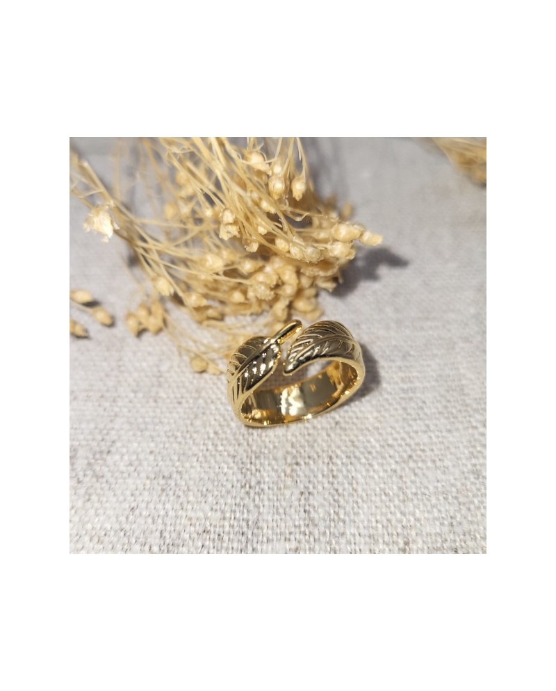 Bague doré feuillage mate