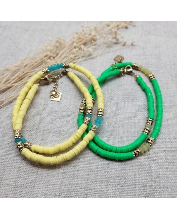 Collier perle colorées et dorées