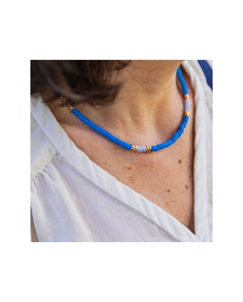 Collier perle colorées et dorées