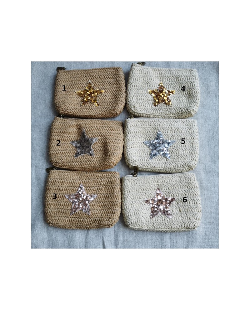 Porte monnaie en paille motif étoile