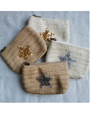 Porte monnaie en paille motif étoile