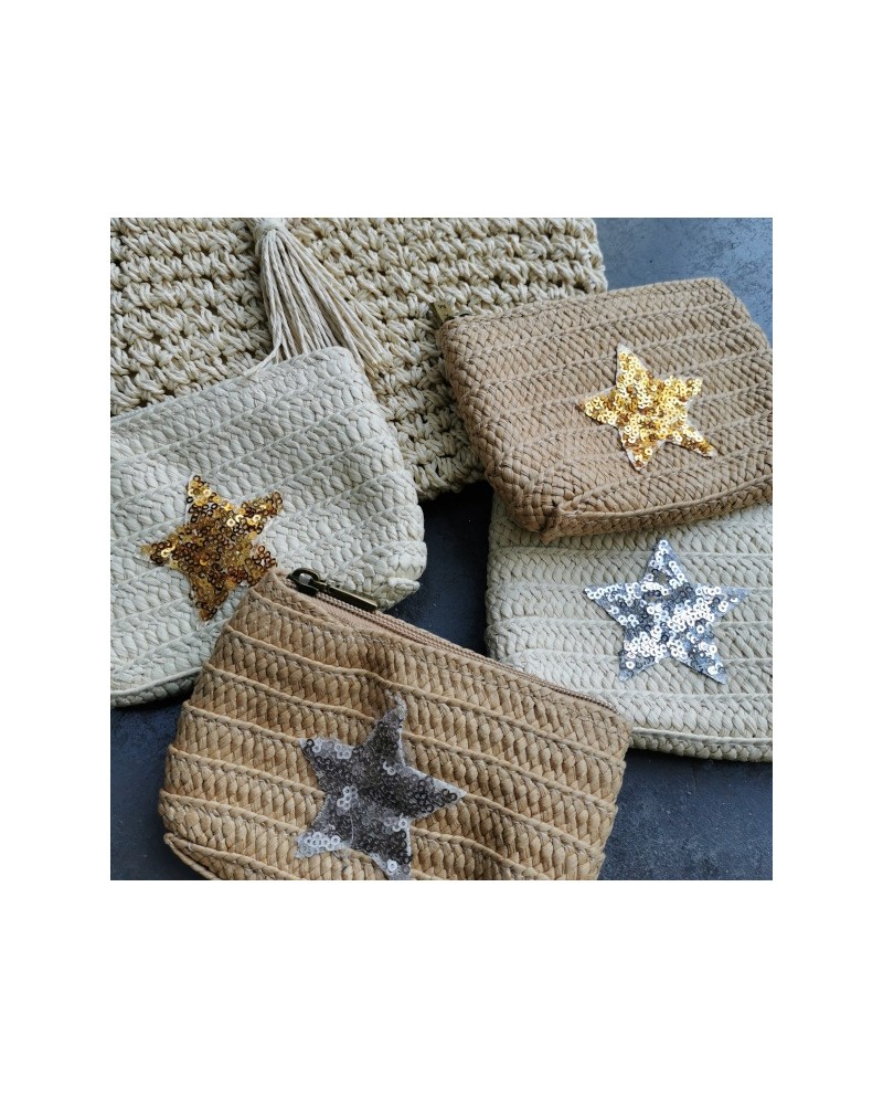 Porte monnaie en paille motif étoile